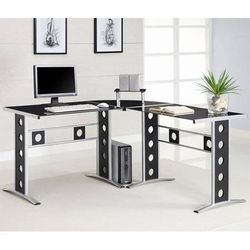 Sleek L-Shaped Desk with Black Circle Cutouts ONLY $250-SALE!