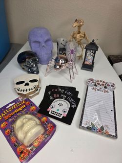Halloween Decor Bundle Skulls Disco Spider Coasters Skeleton Goth Bones Lot