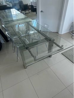 FREE Modern Tempered Glass Extendable Dining Table with Stainless Steel Base – Seats 6-8