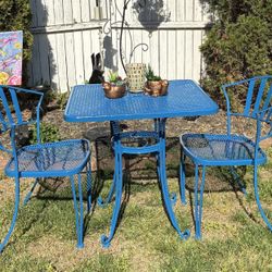 Vintage Blue Wrought Iron Table Set 