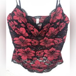 Cosabella - Luxury Italian Brand - Lace Cami - Red and Black Floral Pattern - Medium