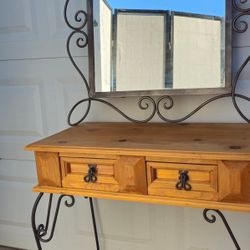 ** Rustic Woode/iron Console Table & Mirror **
