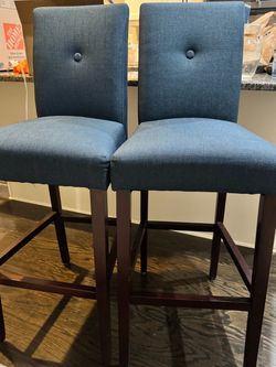 Set of 2 Blue Upholstered Bar Stools