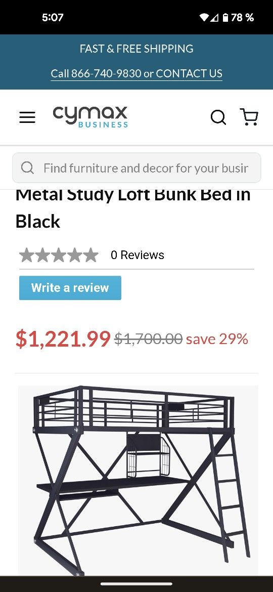 Metal Study lott Bunk Bed i'm Black Queen size