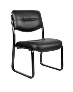 Black Boss Leather Guest Chair (B9539) LeatherPlus Sled Base Side chair 275lbs weight capacity 