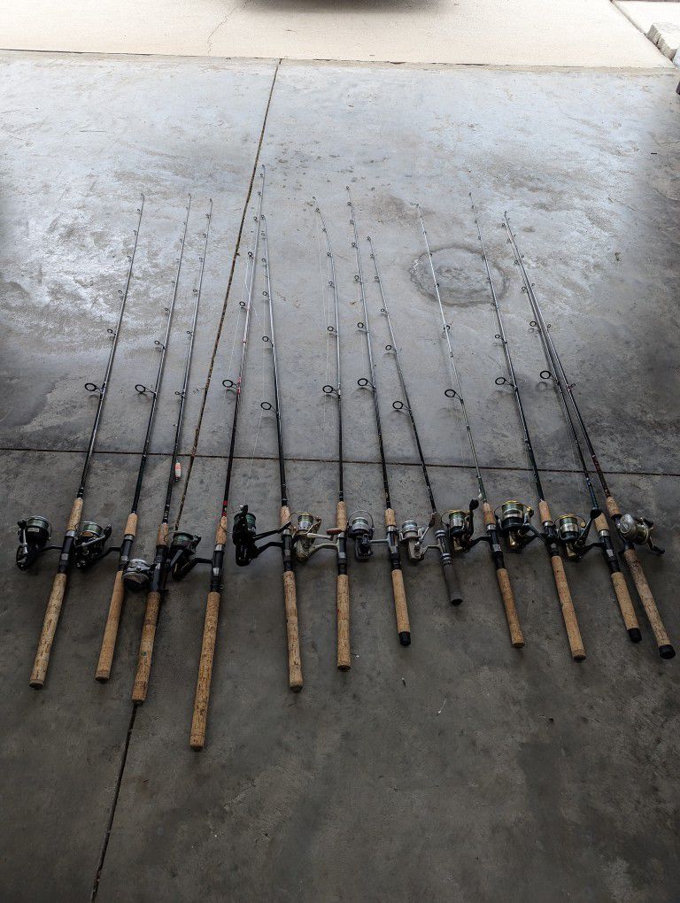 Assorted Fishing Poles With Reels Freshwater 