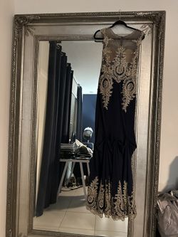 Beautiful Navy blue And Gold Dress Size Small 