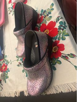 Dansko Women's Silver and Purple Clogs