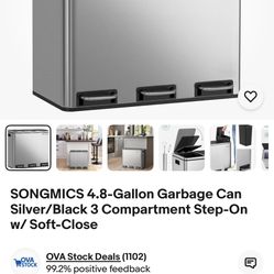 SONGMICS 3-Compartment Step-On Trash Can