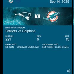 Miami Dolphins Season Opener Sept 14 Vs Pats Sideline Club 221 Row 6