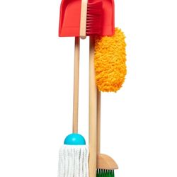 Melissa & Doug Dust Sweep Mop 6-Piece Pretend Play Set, Toddler Toy Cleaning, Pretend Play Home Cleaning, Kids Broom and Mop Set 