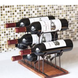 Countertop Bottle Rack, Tabletop Wood Bottle Holder, Hold 6 Bottles, Perfect for Home Decor & Kitchen Storage Rack, Bar, Cellar, Cabinet, Pantry, etc,