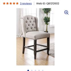 Sania Counter Height Wingback Chair Set of 2 In Antique Black and Beige