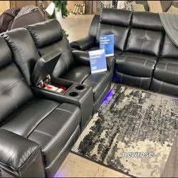 Kempten Black Reclining Living Room Set Sofa And Loveseat 