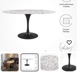 60” X  37” Oval Dining Table Terrazzo/Black 