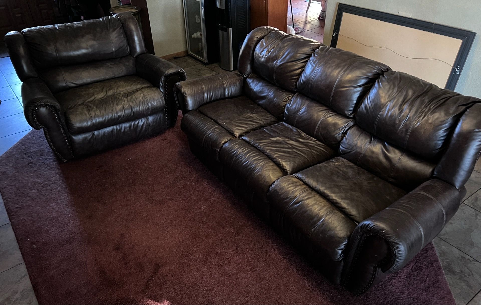 Leather Reclining Couch + Matching Chair