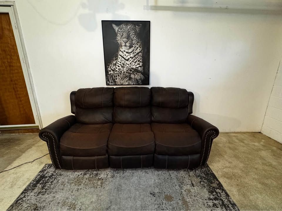 Brown 3-Seater Sofa with Recliner