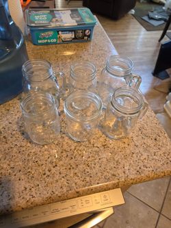 **Moving sale, one week left** Set of 6 Glass Mason Jar Mugs