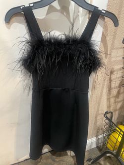 Girls Black Dress with Feather Trim