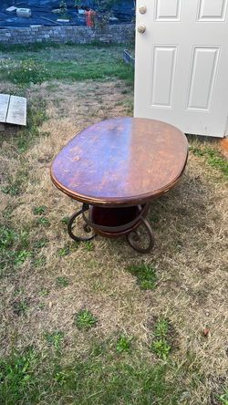 Oval Wood Coffee Table with Iron Base