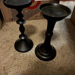 9” and 9.5” metal candle sticks 