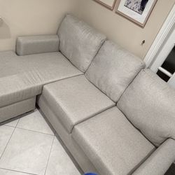 Monterey Beach Beige Grey Fabric 107" 2 Piece Modular Sectional with Left Arm Facing Chaise | Track Arms