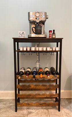 Rustic wood shelf and wine rack