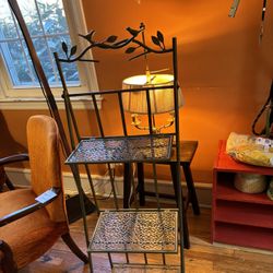 3-Tier Metal Display Shelf | Bird & Branch Detail | Verdigris Patina