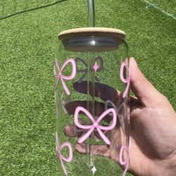 Pink Coquette Bows Glass Cup