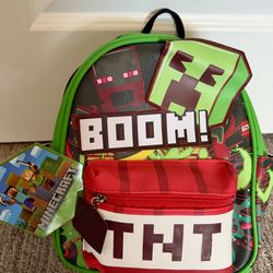 Minecraft Backpack 3D with Charm Zipper Pull