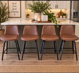 Set of 4 Brown Swivel Counter Height Bar Stools – $130
