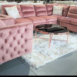 Vogue Pink Velvet Sectional / couch /Living room set