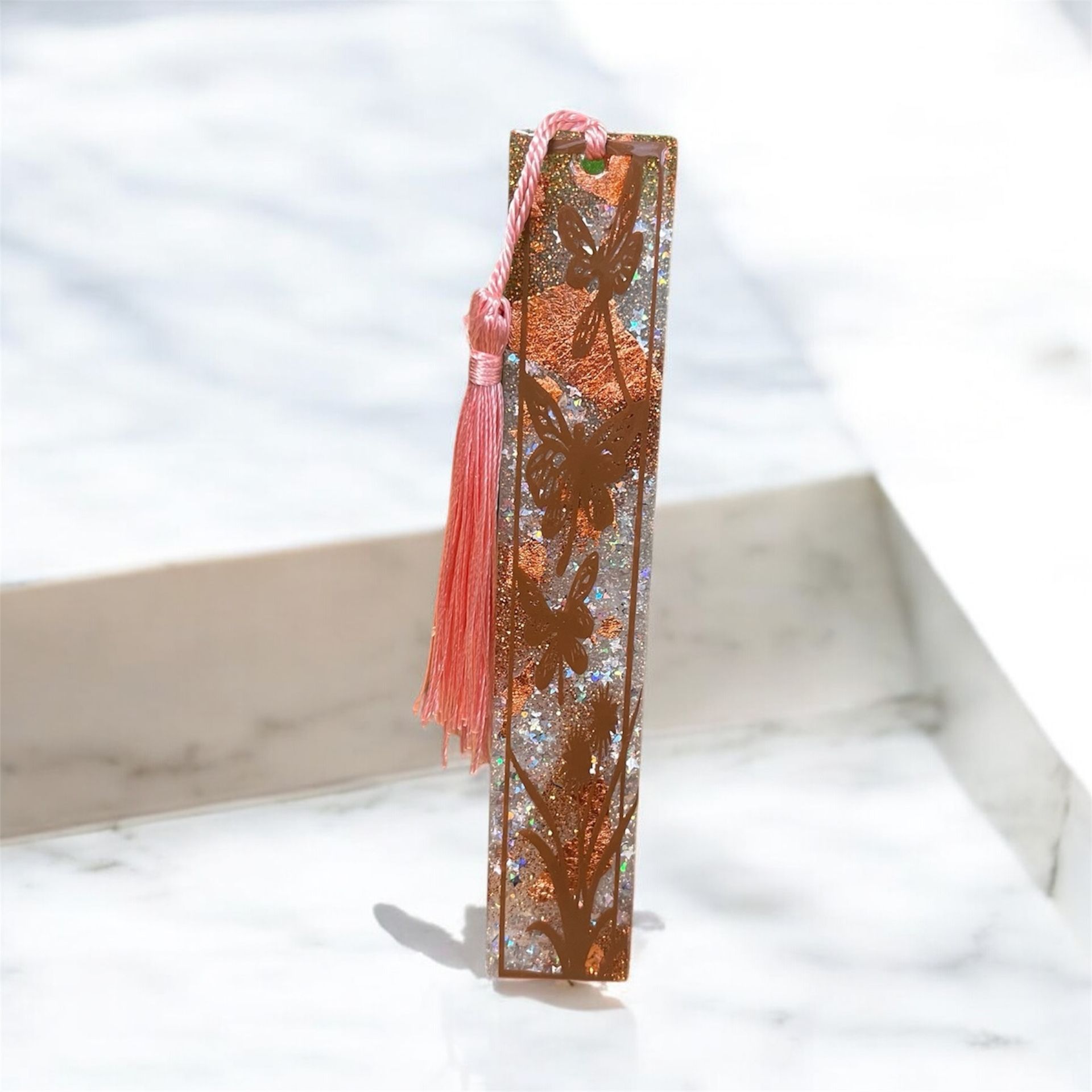 Bookmark Resin glitter with vinyl design and Tassle New