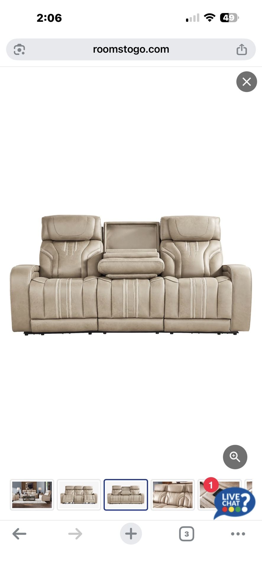 Triple Power Reclining Sofa With Bluetooth and Wireless Charging