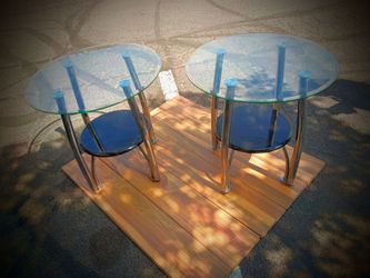 Pair of Round Glass Top Side Tables