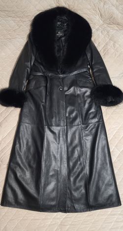 Women's Long Leather Coat Black Size XXL Used