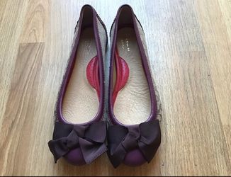Coach Signature Logo Canvas Ballet Flats with Bow