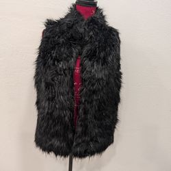 Willi Smith Black Faux Fur Women Sleeveless Vest Size Large 