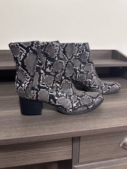 Snakeskin Print Ankle Boots with Block Heel