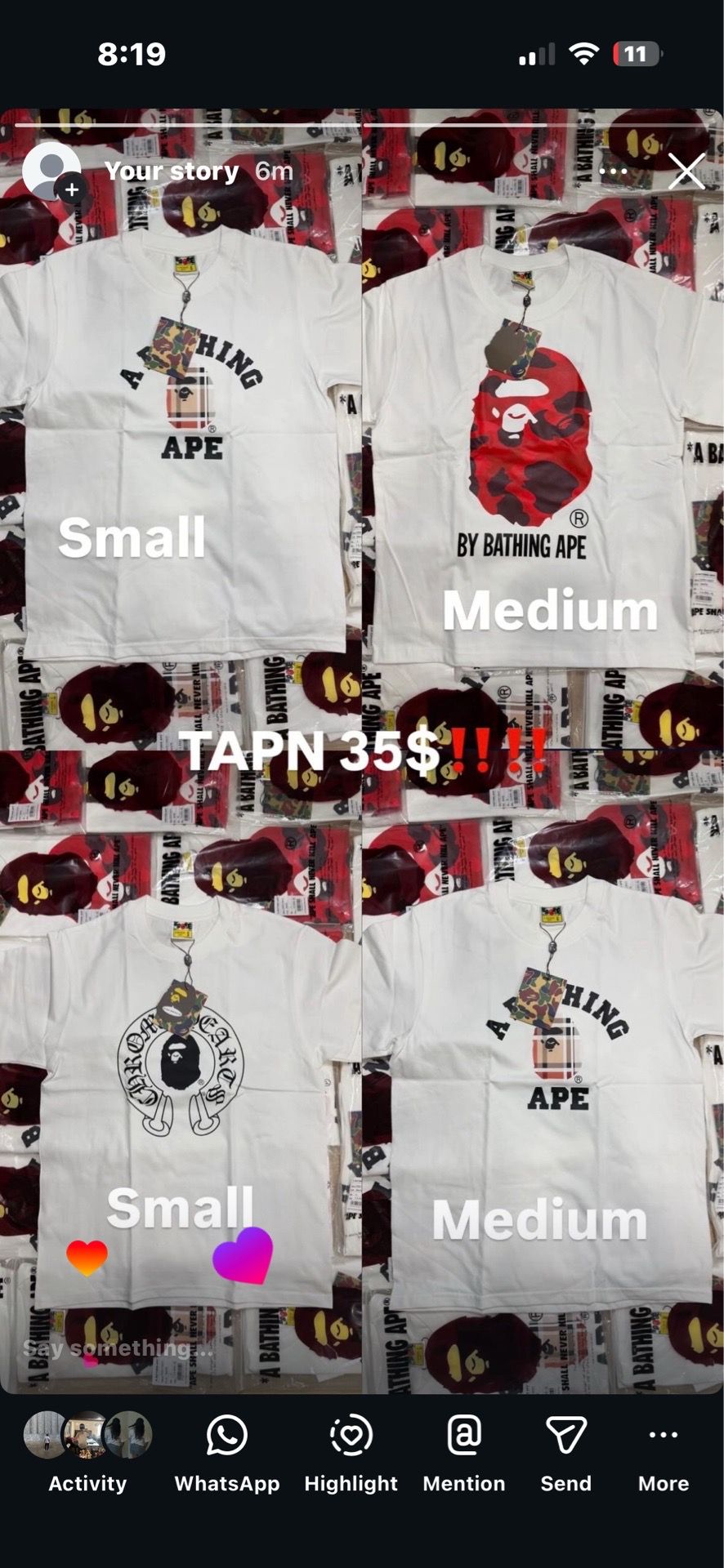 Bape tees tapn‼️‼️