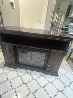 Dark Wood TV Stand with Electric Fireplace