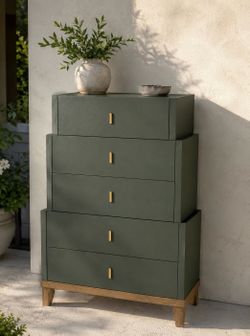 Forest Green Modern Tallboy Dresser ✨ Antique Gold Hardware