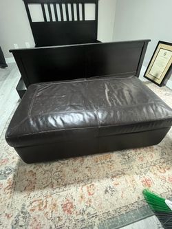 Dark Brown Leather Ottoman