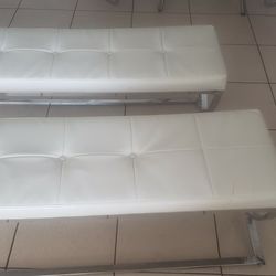 White Leather Benches 