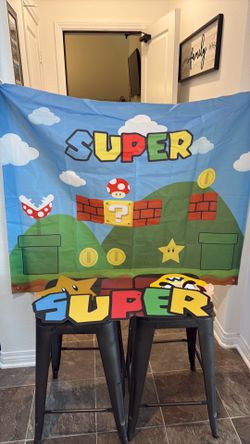 Super Mario Brothers banner with a super 