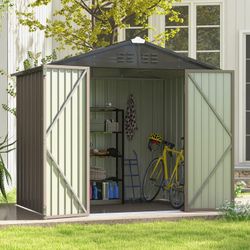 New 6 ft. W x 8 ft. D Outdoor Storage Metal Shed Lockable Metal Garden Shed for Backyard Outdoor (48 sq. ft.)  New in box T-PS1268S0 *  * The steel pl