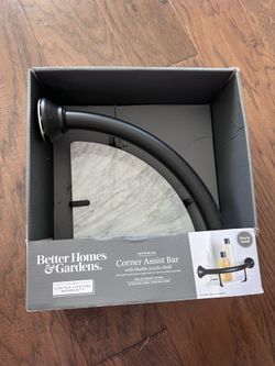 Better Homes & Gardens Matte Black Corner Assist Bar with Marble Acrylic Shelf