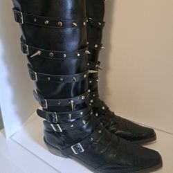Motor Cycle Boots,Or Gothic ,Pointed Toe Chunky Heel Western Boots Over The Knee Thigh High Boots,Woman's Size 9.5 New Adjustable Straps.Priced Low .