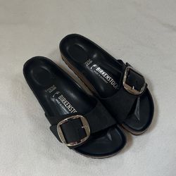 Birkenstock Size 38 Big Buckle Madrid Sandals Black Silver