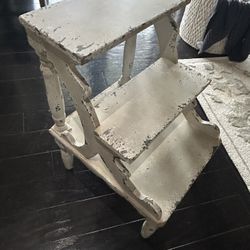 Distressed White Wooden Side Table / Shelf